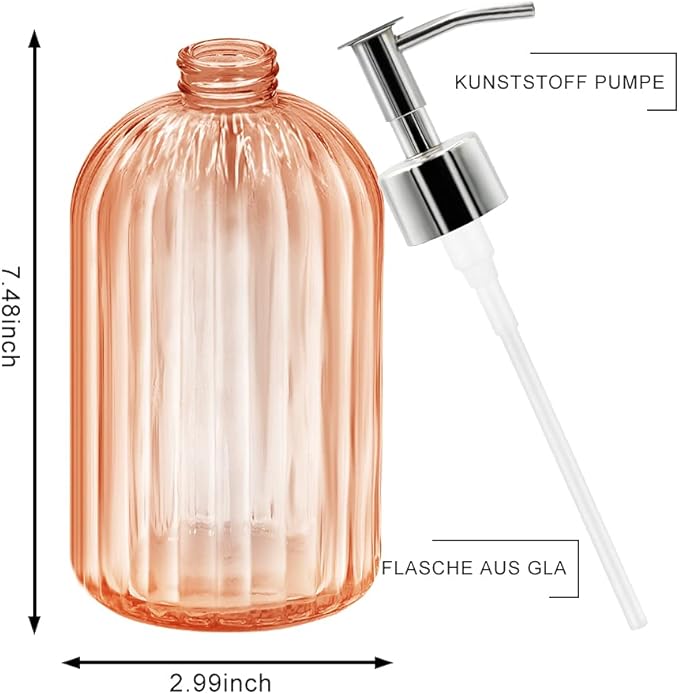 Pack of 2 Glass Soap Dispenser with Pump, 400 ml Liquid Soap Dispenser for Washing Up Liquid, Shampoo and Lotion, Refillable Soap Dispenser for Kitchen, Bathroom, Laundry Room (Amber)