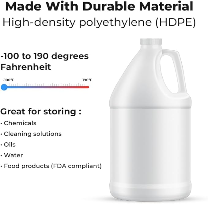 1-Gallon Plastic Jug (4-Pack) Reusable w/Shipping Box, Food-Safe, BPA Free | Heavy-Duty HDPE Containers for Water, Sauces, Soaps, Detergents, Liquids | Screw-On Cap transparent