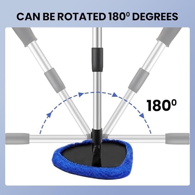 Car Windshield Cleaning Tool Set, Interior Exterior Auto Glass Cleaner Kit with Extendable Handle and 4 Reusable Microfiber Pads for Cars Trucks and Home (Green)