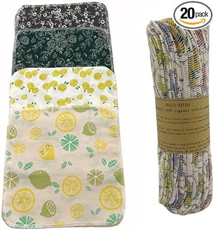 Reusable Paper Towel Rolls 20 Pack,Washable Napkin Cloth Value Set of 4 Colors 20 Pack of Paperless Towel-100% Cotton, Super Soft, Absorbent Made to Last (Lemon)