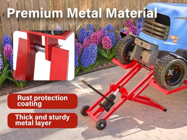 Lawn Mower Lift Jack 500LBS Capacity Hydraulic Cylinder Adjustable Height, Heavy Duty Zero Turn Mower Lift with Safety Lock & Wheels for Tractors, Atvs, & Lawnmower