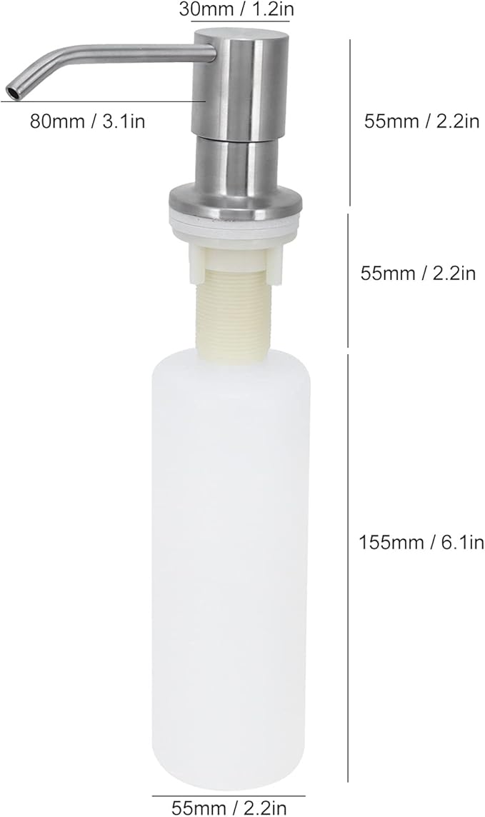 Sink Soap Dispenser, 300ml Built in Kitchen Sink Soap Dispenser Refillable Reusable Countertop Soap Liquid Bottle for Kitchen Sink