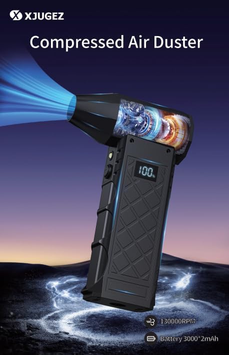 Compressed Air Duster,130000RPM Electric Air Duster with LED Auxiliary Light & 3-Mode Flashlight,4 Gears diamond Design Mini Blower with Display,Hand Held Jet fan for Keyboard,Car,Snow,Barbecue