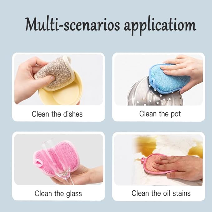 Multi Kitchen Sponge,Dish Sponge,Scrub Sponges,Double Sided Cleaning,Non Scratch,Ultra fine Fiber Wiping+Stainless Steel Wire to Remove Stubborn Stains,Durable Thickening (Large 5-Pack)