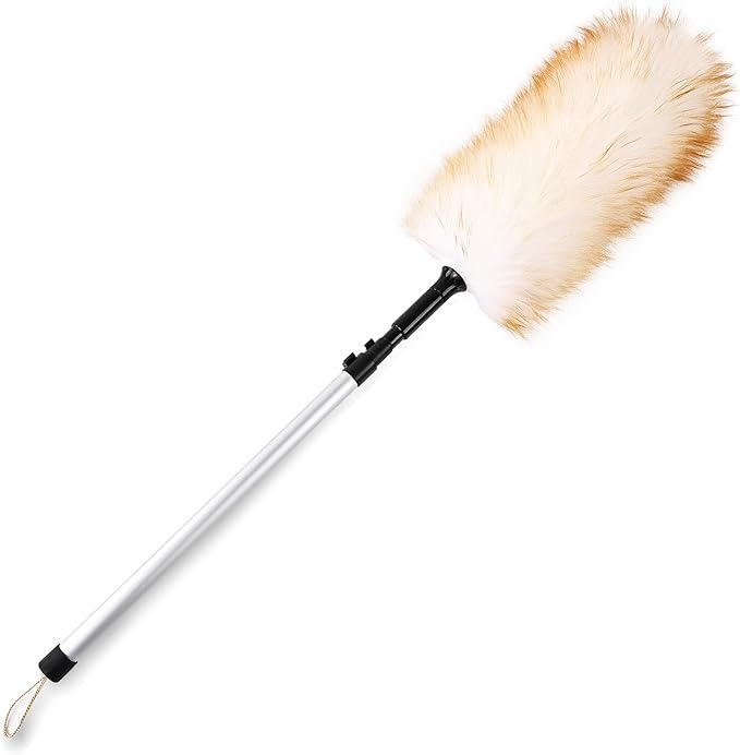 Lambswool Extendable Duster 31-55 Inch | Aluminum Pole with Double-Row Locking Clips | Anti-Static Wool Head for High Ceilings, Fans, Shelves