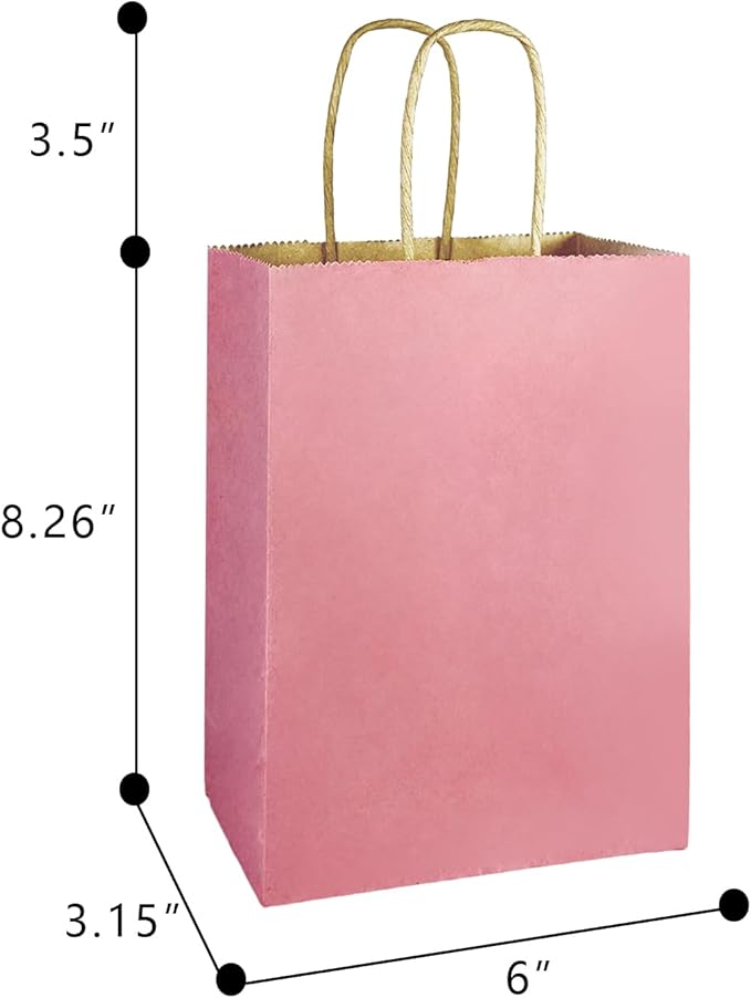 qiqee 32-Packs Paper Bags with Handles Bulk 8.26"×6"×3.15" Small Gift Bags 16 Different Senior Color Bags Multiple Uses（Small Size）