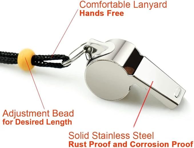 Stainless Steel Sports Whistles with Lanyard, Loud Crisp Sound Whistles Bulk Great for Coaches, Referees, and Officials
