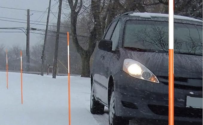 Hourleey 100 Pack 48" Reflective Driveway Markers, 5/16 Inch Dia Snow Stakes with Fiberglass Pole & Hammer Cap, Visibility Safety Markers Reflective Strip for Snow Plowing and Landscape