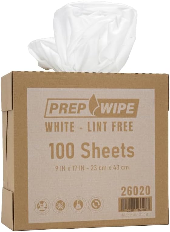 PrepWipe Heavy Duty Cleaning Towels, Lint Free Cleaning Towels, Industrial Paper Towels, Disposable Towels Pack of 100 Sheets 9"x17" (White) (White, 1 Pack (100 Sheets))