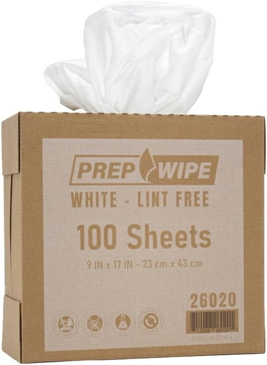 PrepWipe Heavy Duty Cleaning Towels, Lint Free Cleaning Towels, Industrial Paper Towels, Disposable Towels Pack of 100 Sheets 9"x17" (White) (White, 1 Pack (100 Sheets))