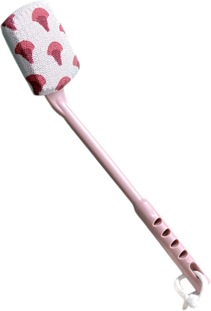Long Handle Curved Non-Slip Bath Body Brush, Gentle Exfoliation, No Harm to Skin, Suitable for All Kinds of Skin（Ginkgo Pink)