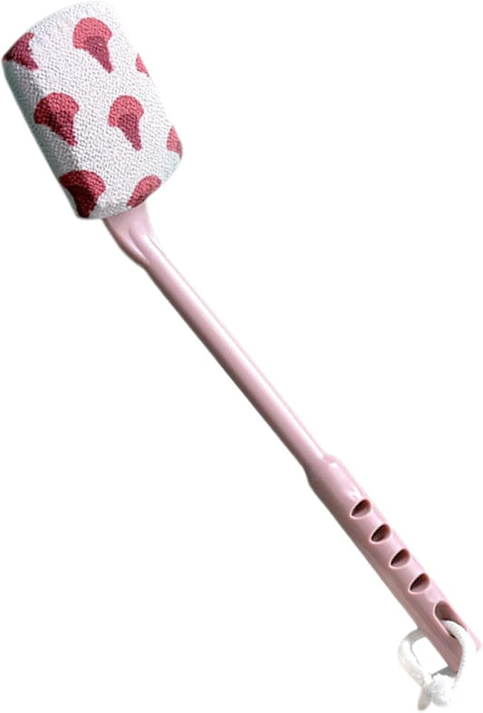 Long Handle Curved Non-Slip Bath Body Brush, Gentle Exfoliation, No Harm to Skin, Suitable for All Kinds of Skin（Ginkgo Pink)