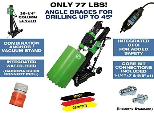 CS Unitec | EBM 352/3 PSV | Diamond Core Drill Motor with Vacuum & Anchor Stand for Reinforced Concrete. High Torque, 20 Amp, Drilling Capacity up to 14” Diameter (with Spacer) – Made in Germany
