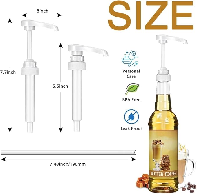 12 Packs White Coffee Syrup Pump Dispenser, Compatible with 25.4 Oz/750ml Bottles, Great for Home & Coffee Bar Drinking Mixes, Tea, Beverage, Cocktails, Plus Spoons(5.23")