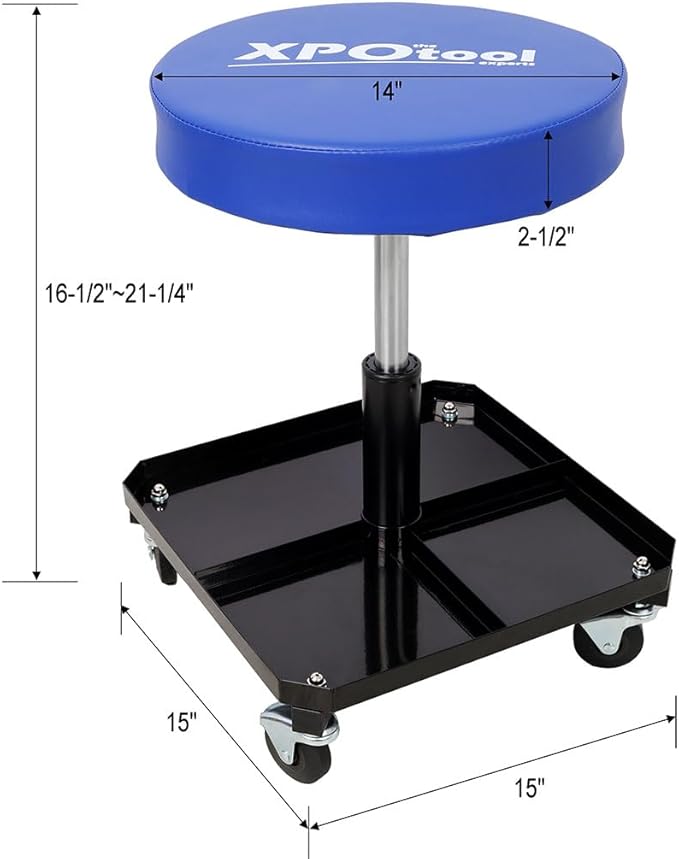 Rolling Garage Stool, 250 LBS Rolling Pneumatic Creeper Garage with Tool Tray Storage and Adjustable Mechanic Stool, for Garage, Shop, Auto Repair