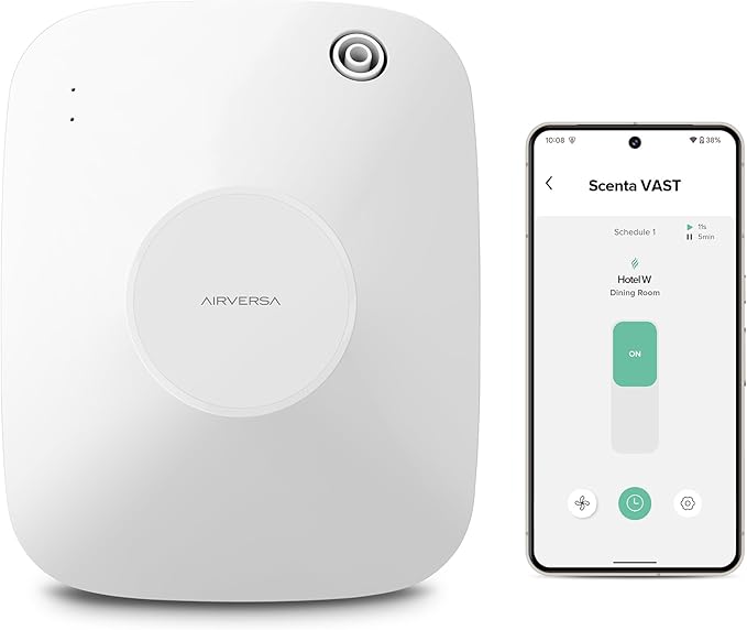 Airversa Smart Scent Air Machine with 400mL Capacity Up to 2000 sq ft Waterless Diffuser for Essential Oils for Home and Commercial Spaces, Aromatherapy Scent Diffuser for Large Rooms, White ANA