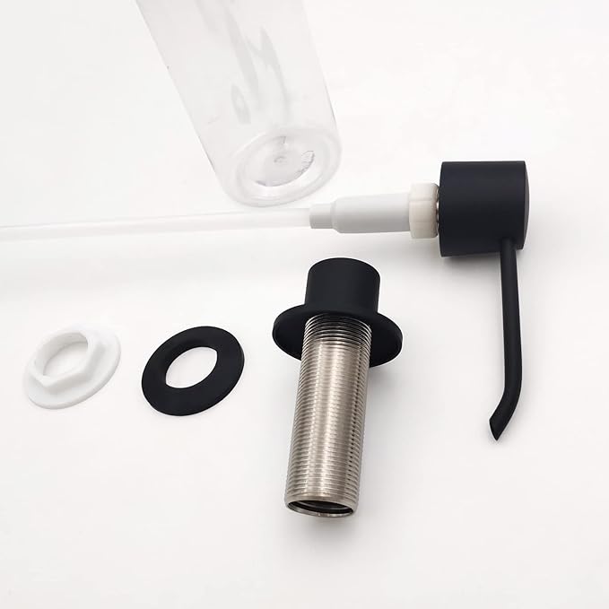Matte Black Long Nozzle Brass Built in Soap Dispenser for Kitchen Sink with 17 OZ PET Bottle Refill from Top, Countertop Brass Pump Head, Fits 1″ to 1.8″ inch Hole, in Sink Soap Dispenser