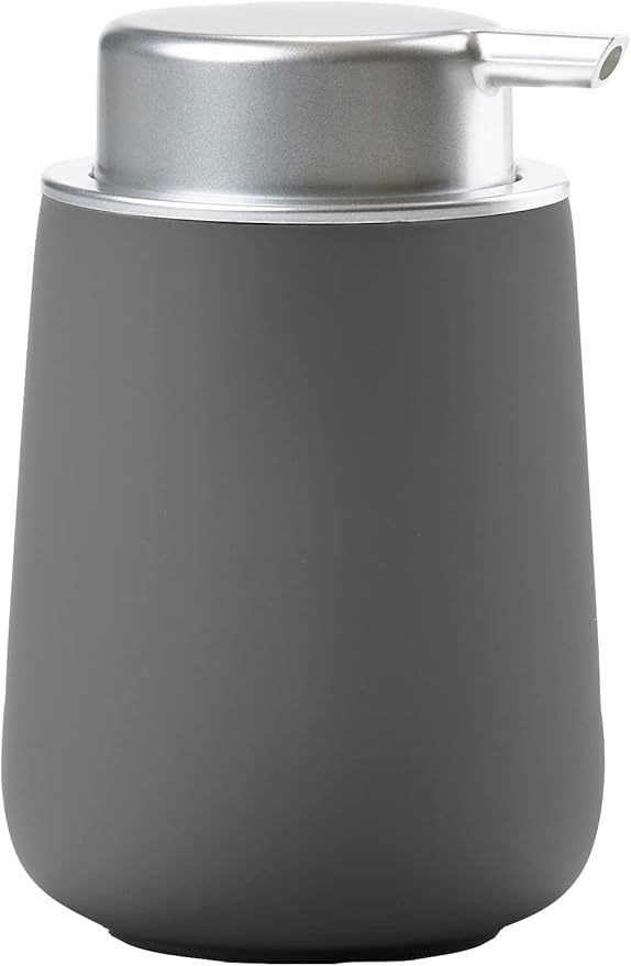Zone Denmark Soap Dispenser in Elegant Grey- Porcelain Stylish and Functional Bathroom Accessory - 3.93"x3.93"x5.51" inches