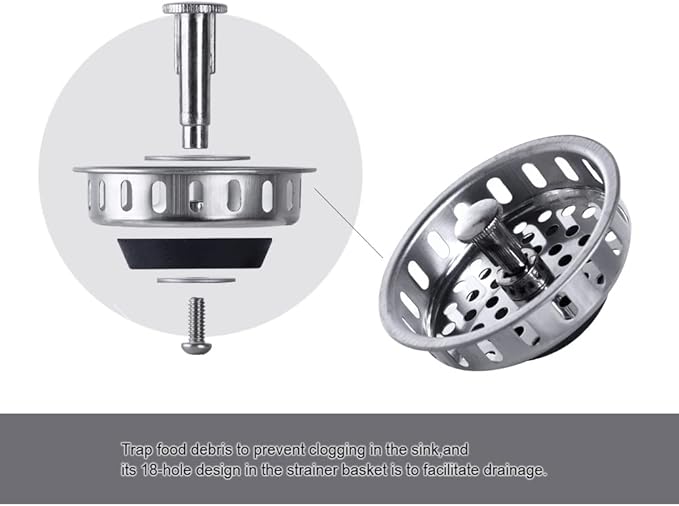 Stainless Steel Kitchen Sink Basket Strainer Replacement for US Standard Drains (3-1/2 Inch), Stainless Steel Body W/Large Neoprene Seal 1 Pack