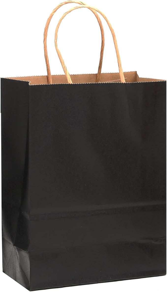 qiqee 32-Packs Black Paper Gift Bags with Handles Bulk 8.26"×6"×3.15" Small Size Gift Bags Multiple Uses
