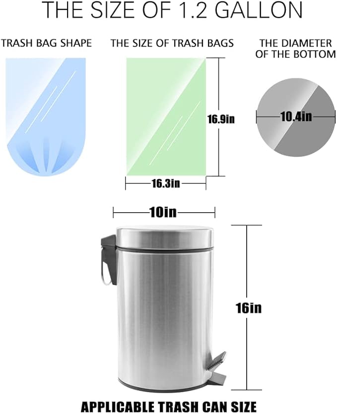 1.2 Gallon/330pcs Strong Trash Bags Colorful Clear Garbage Bags by Teivio, Bathroom Trash Can Bin Liners, Small Plastic Bags for home office kitchen, Multicolor