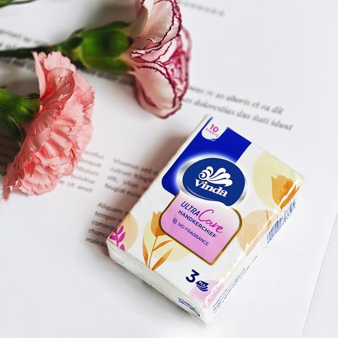 Vinda 3-Ply Mini Ultra Care Pocket Tissues, Portable Series Facial Tissue, Travel Size for Use In All Occasions (36 Packs of 10 Tissues)