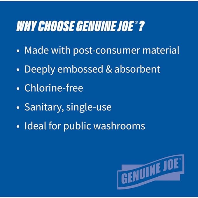 Genuine Joe Multifold Hand Towels, 9.5" x 9.10", 1-Ply, White, 250/Pack, 16 Count