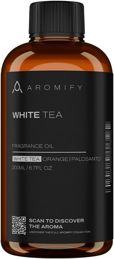 White Tea Diffuser Oil, 6.7 FL Oz, 200 mL, Aroma Essential Oil for Scent Diffusers, Luxury Hotel Scent for Home, Bathroom, Spa & Office, Natural White Tea Fragrance Oil, Orange & Palo Santo.