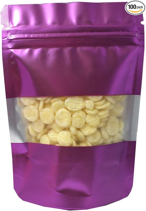 100 Pieces Mylar Bags with Window Zipper Lock Stand Up Aluminum Foil Bag for Zip Food Storage Lock Packaging Bag Reusable (3.5x5.1 inch, Purple)