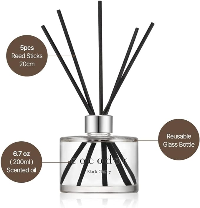 COCODOR Signature Reed Diffuser Set/Black Cherry / 6.7oz /1 Pack/Home Fragrance Diffuser, Oil Scent Diffuser for Bathroom Shelf Decor