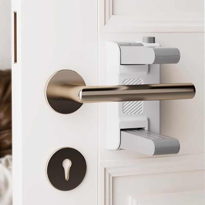 YEYA Upgrade Child Safety Door Handle Lock, White Universal Fit Lever Locks with 3M Adhesive, 2-Pack Toddler Proof Safety Locks for Indoor Doors, Easy Installation No Tools Required