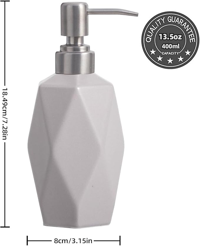 Soap Dispenser, 13.5oz Ceramic Soap Dispenser Bathroom for Kitchen & Bathroom (Light Grey)