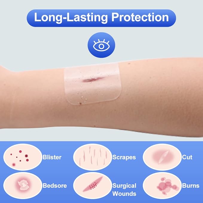 10 Count Hydrocolloid Bandages Large, 2" x 4" Hydrocolloid Wound Dressing Extra Thin for Light Exudate, Hydrocolloid Gel Bandages Fast Healing