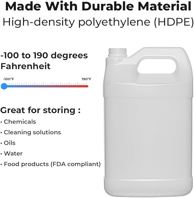 2 Pcs 1 Gallon F Style HDPE Jug - Secure 38-400 Neck Finish - Ideal Water Container for Water Storage, Detergents, Oil Containers, Industrial and Everyday Use