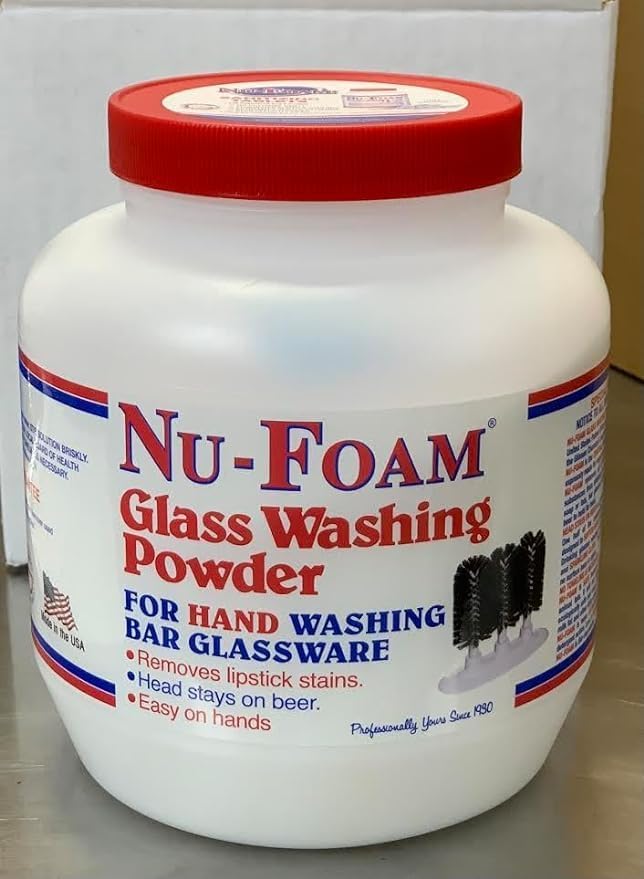 Nu-Foam Glass Washing Powder - Detergent for Bar Glassware – Original Streak-Free Solution - Hand Washing Bar, Tavern, Brewery Supplies - Spotless Serving Glasses - Easy On Hands - 4 Lb Jar - 2 Pack