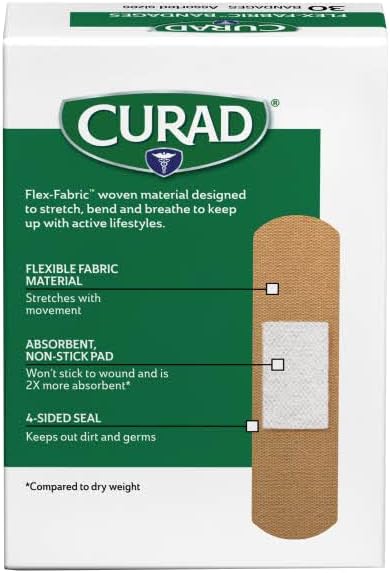 Curad Flex-Fabric Adhesive Bandages, Assorted Sizes, 30 Count