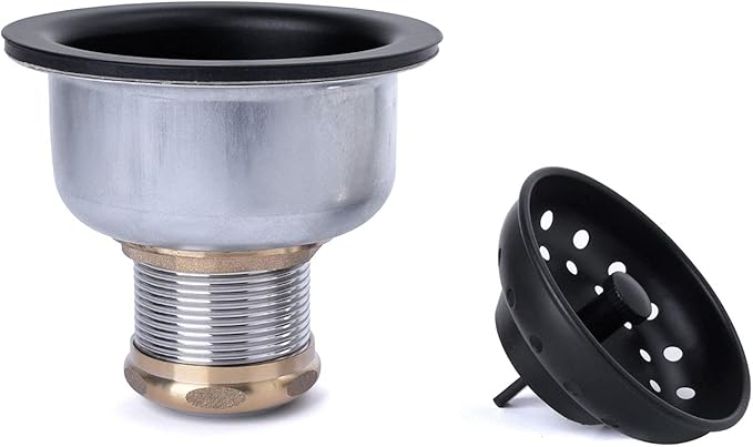 3-1/2 Deep Cup Kitchen Sink Drain Assembly, 304 Stainless Steel Construction With Fixed Post Basket and Long Extended Shank/CAS Approved and Matte Black Finish