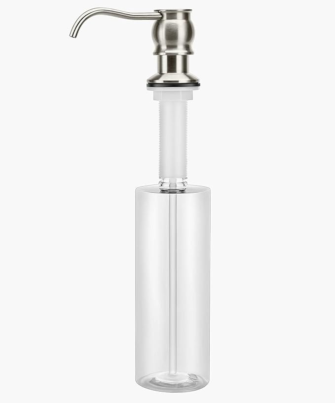 Samodra Kitchen Sink Soap/Lotion Dispenser, Brass Pump Head Brushed Nickel 12 OZ Bottle Built in Design Refill from The Top for Granite Thick Deck Installs