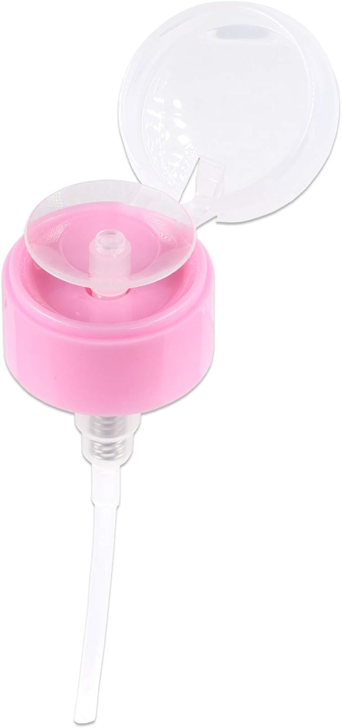 10oz Pink Push Down Pump Dispenser Empty Refillerble Bottle with Flip Top Cap - for Nail Polish, Travel, Cosmetics Packaging