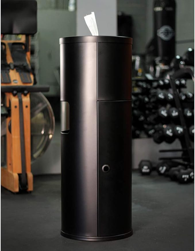 Zogics Gym Wipes Dispenser Stand and Trash Bin – Dual-Purpose Wet Wipes Dispenser for Sanitizing and Cleaning with Built-in 7 Gallon Trash Can, Black Galvanized Steel