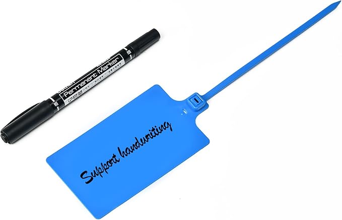 100 Blue Plastic Writable Shipping Tags - Large, Waterproof, Hanging Labels with One Permanent Marker Pen