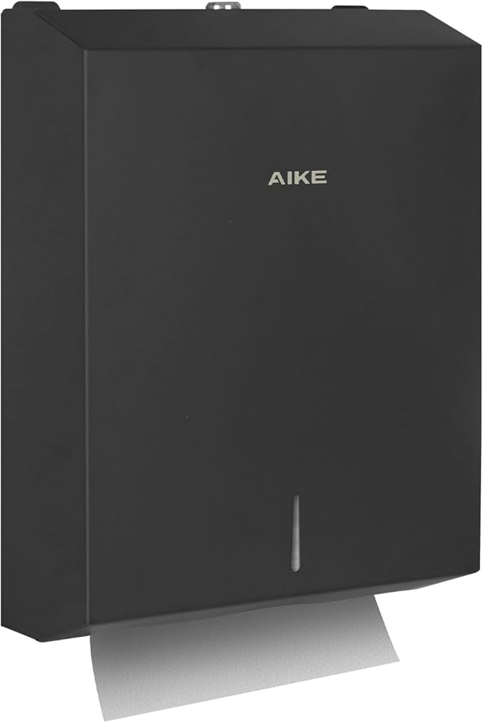 AIKE 400 Sheets Stainless Steel Multifold Commercial Wall Mount Paper Towel Dispenser, with Lock, Black AK5181 (Folded Size 10.6"x3.9" or Smaller)