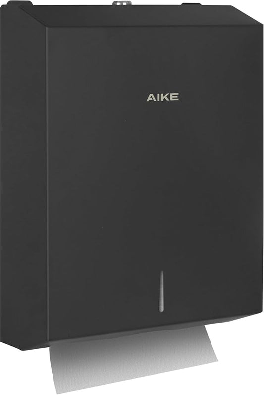 AIKE 400 Sheets Stainless Steel Multifold Commercial Wall Mount Paper Towel Dispenser, with Lock, Black AK5181 (Folded Size 10.6"x3.9" or Smaller)