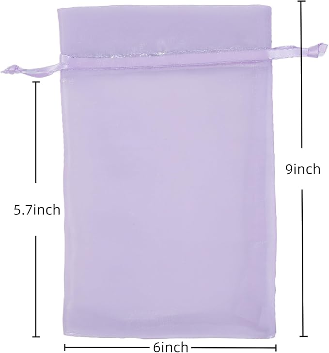 20 Pcs Lilac Purple Organza Bags 6X9 inch for Wedding Favors with Drawstring, Large Mesh Gift Bags Jewelry Pouch for Candy Bridal Shower Party Favor Baby Shower Christmas