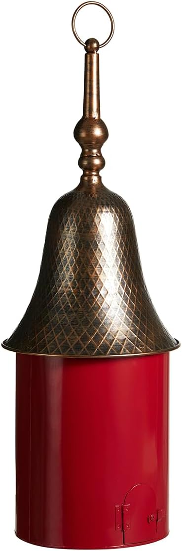 Glitzhome 24" H Metal Hanging Birdhouse for Outdoors, Farmhouse Pagoda Painted Decorative Bird House with Bell Roof for Bluebird Wren Chickadee Sparrow Bird Nest Box for Garden Patio, Retro Red