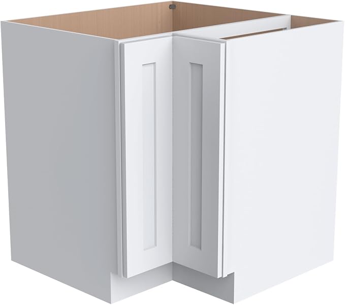 Kitchen Lazy Susan Corner Base Cabinet with Adjustable Shelf, Soft-Close Hinges, Solid Hardwood & Plywood Construction,Space-Saving RTA Storage Solution (SK-White, 33" W x 24" D x 34.5" H)