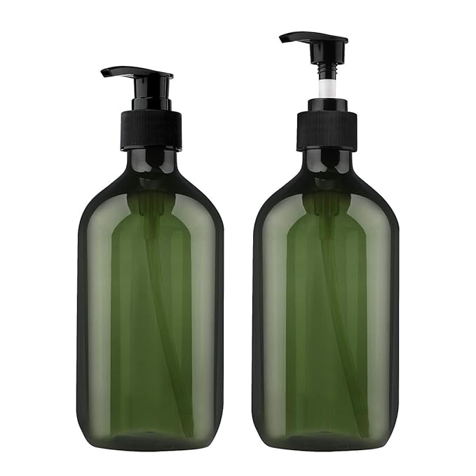 Yebeauty Pump Bottles, 17oz/500ml Liquid Soap Pump Bottles Dispenser Large Empty Plastic Refillable Containers- 2 Pack Green