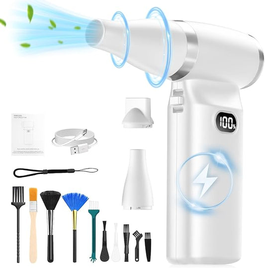 Compressed Air Duster-Stepless Adjustable 110000RPM Electric Mini Air Dust Remover with LED Light, Rechargeable Cordless Canned Blower Fan for PC Keyboard Cleaner Car Cleaning Kit Home Office