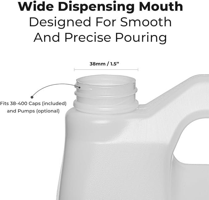 2 Pcs 1 Gallon F Style HDPE Jug - Secure 38-400 Neck Finish - Ideal Water Container for Water Storage, Detergents, Oil Containers, Industrial and Everyday Use