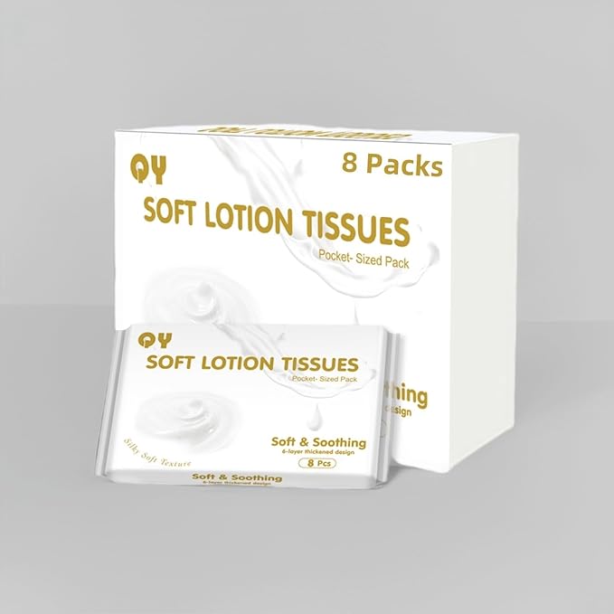Lotion Facial Tissues,Ultra Soft 6-Ply Thicken,Travel Size Multipack Pocket Tissue, Hypoallergenic for Sensitive Skin and Babies, On-The-Go for Car, Purse, Office (20 Count-Pack of 8)